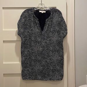 Navy top with white dots.